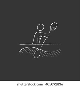 Man kayaking. Drawn in chalk icon.