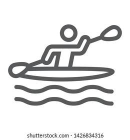Man kayaking line icon, sport and rowing, canoeing sign, vector graphics, a linear pattern on a white background, eps 10.