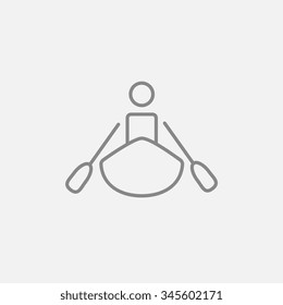 Man kayaking line icon for web, mobile and infographics. Vector dark grey icon isolated on light grey background.