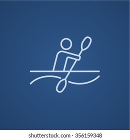 Man kayaking line icon for web, mobile and infographics. Vector light blue icon isolated on blue background.