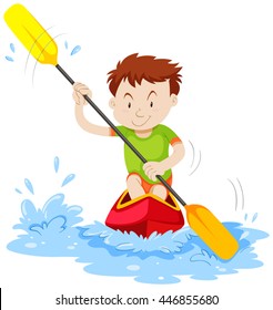 Man kayaking on the river illustration