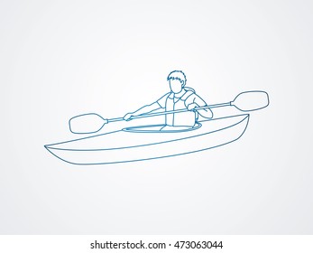 A man kayaking outline graphic vector.