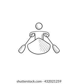 Man kayaking vector sketch icon isolated on background. Hand drawn Man kayaking icon. Man kayaking sketch icon for infographic, website or app.