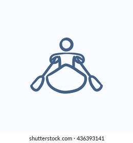 Man kayaking vector sketch icon isolated on background. Hand drawn Man kayaking icon. Man kayaking sketch icon for infographic, website or app.