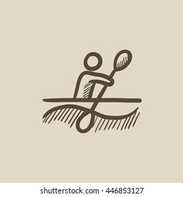 Man kayaking vector sketch icon isolated on background. Hand drawn Man kayaking icon. Man kayaking sketch icon for infographic, website or app.