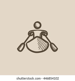 Man kayaking vector sketch icon isolated on background. Hand drawn Man kayaking icon. Man kayaking sketch icon for infographic, website or app.