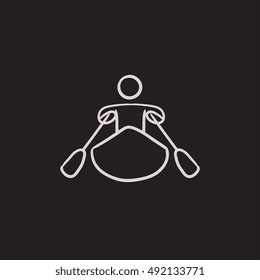 Man kayaking vector sketch icon isolated on background. Hand drawn Man kayaking icon. Man kayaking sketch icon for infographic, website or app.