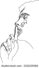 man keep quiet shushing line art illustration