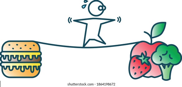 Man keeps balance. Healthy life balance, Diet