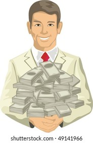 man keeps in hand heap money