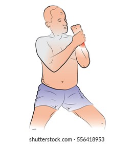 The man keeps himself wrist, color vector drawing on the theme of pain in the wrist