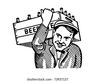 Man With Keg Of Beer - Retro Ad Art Illustration