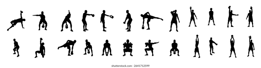 man kettle bells vector silhouettes illustration