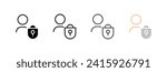 Man and key lock icons. Different styles, human silhouette and key lock. Vector icons
