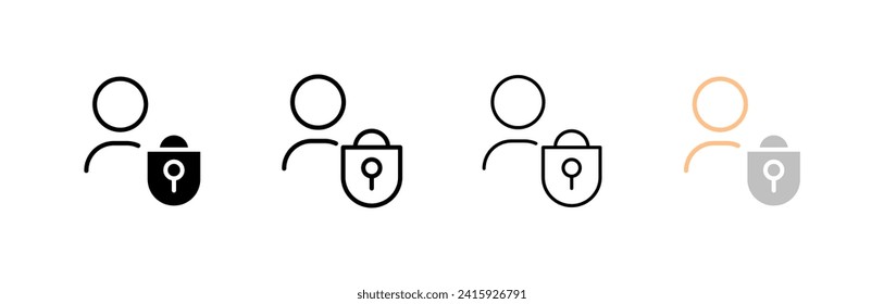 Man and key lock icons. Different styles, human silhouette and key lock. Vector icons