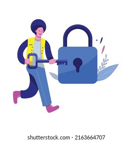 Man with Key and Lock Illustration