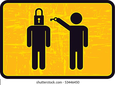 Man with Key opens the Locked Head Man (1 of 3 set)