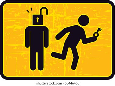 Man with Key running from Unlocked Head Man (1 of 3 set)