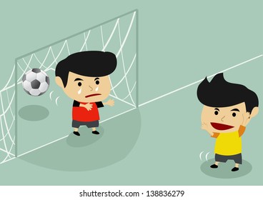 a man kicked the ball into the goal "WIN"
