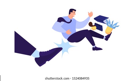Man kicked out of work. Idea of unemployment. Jobless person, financial crisis. Isolated flat vector illustration