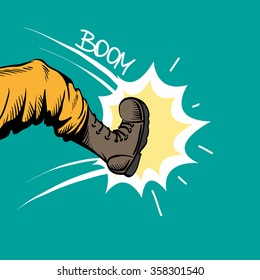 Man kicking comic book pop art, vector illustration