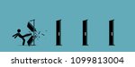 Man kicking down and destroying door one by one. Vector illustration depicts eliminating barrier of entries, roadblocks, overcome challenges, and destroying obstacles with power and brute force.