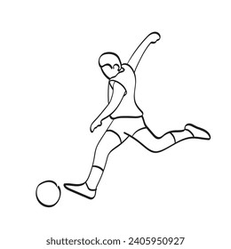 man kicking soccer ball illustration vector hand drawn isolated on white background