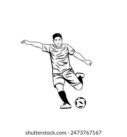 man kicks ball with left foot black and white vector illustration