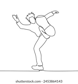 man kicks his foot at the camera - one line art vector. concept aggressively raised his leg to kick. Handmade vector not AI
