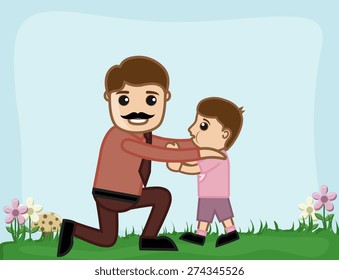 Man with Kid Boy Cartoon Vector