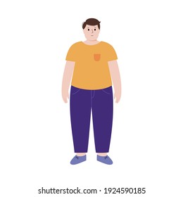 Man or kid silhouette with obese figure. Male persons with overweight. High BMI range. Adult or child character with big fat level. Result of absence diet and healthy lifestyle vector illustration.