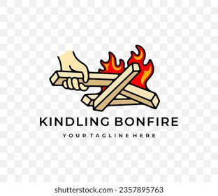 Man kindles a bonfire, balefire, fire and flames, colored graphic design. Survival, campfire, burn, burning, fiery, camp and campground, vector design and illustration