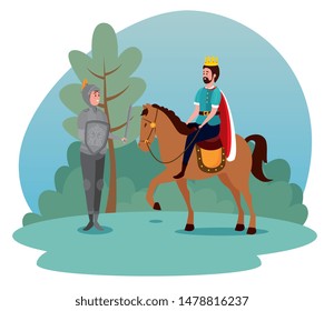man king riding royal horse and sir with shield and sword