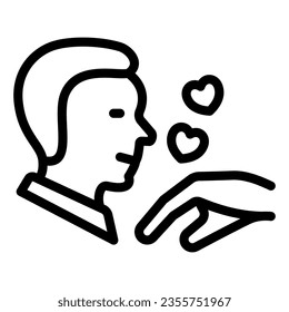 Man kiss hand with hearts line icon, dating and relationship concept, love gesture vector sign on white background, outline style icon for mobile concept and web design. Vector graphics