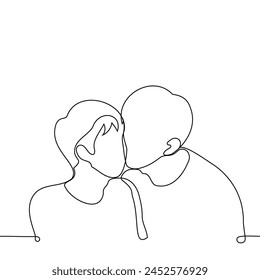 man kisses a man on the cheek - one line art vector. concept chaste kiss, congratulations from a man, gay couple. Hand made vector not AI