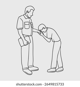 O homem beija a mão do professor. Ilustração de Linha Fina.