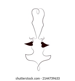 A man kisses a woman in a fit of passion. Beautiful sketch for a tattoo. Isolated people illustration.