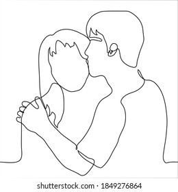man kisses a woman on the cheek. one line drawing of a kiss on the cheek of a heterosexual couple