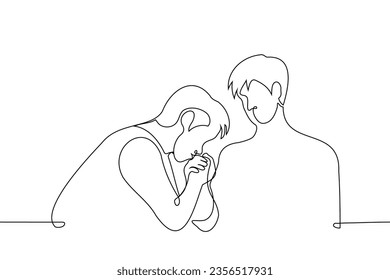 man kissing man's hand - one line art vector. concept gay flirting, sycophancy