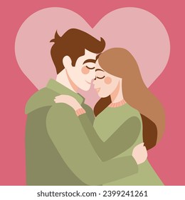 Man kissing woman cheeks romantic pink valentine illustration