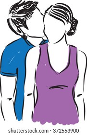 man kissing woman illustration