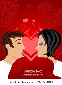 Man kissing a woman, pair of lovers, vector illustration