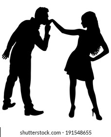 Man kissing woman's hand, vector