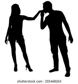 Man kissing woman's hand, vector 