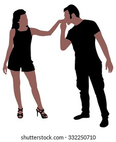 Man kissing woman's hand, vector 