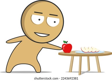 Hombre en la cocina con una manzana 