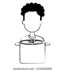 man with kitchen pot cooking soup