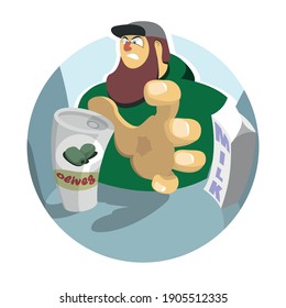 A man in the kitchen in the refrigerator takes a tin can of olives
