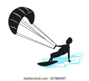 man kitersurfing silhouette vector illustration