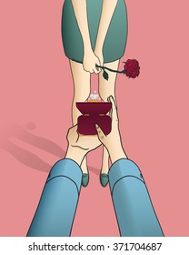 man kneel proposing to girlfriend